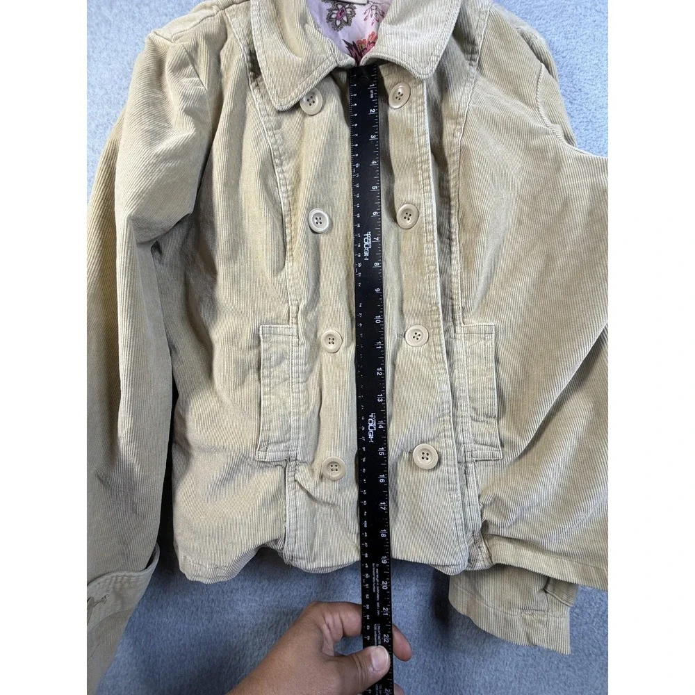 St Johns Bay Jacket‎ Womens Large Beige Corduroy Pea Coat Stretch Lined Button